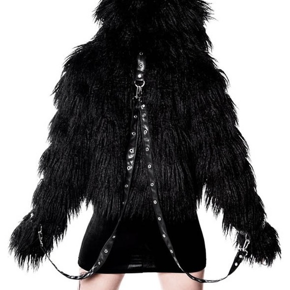 Killstar Glampire Faux Fur Coat with Strap Details (Read Desc. Custom Hardware) - Picture 3 of 13